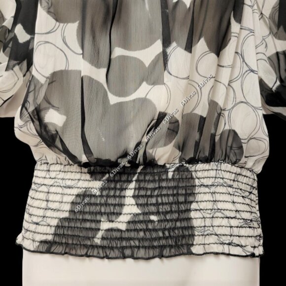 SEXY black white sheer short sleeve blouse top size M - Picture 3 of 14